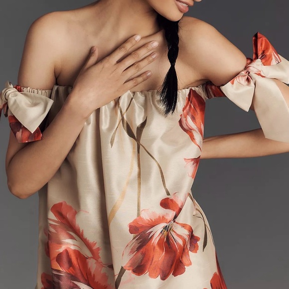 Hutch Floral Off-Shoulder Maxi Dress in Red and Cream - Picture 4 of 7